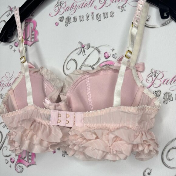 La senza bra love ruffle frilly bows ribbon 🎀pink white striped tiered babydoll - Picture 14 of 14